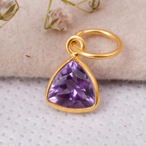 Handmade 18k Gold Amethyst Charm Pendant: Triangle Necklace