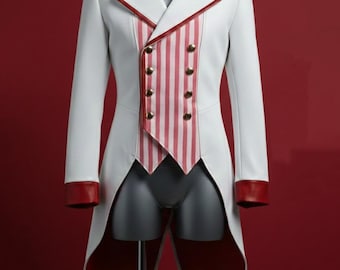 Chaqueta de cosplay de Lucifer Morningstar / Disfraz de Hazbin Hotel / Chaqueta de cola de Demon Overlord blanca y roja / Ropa de abrigo personalizada para fans