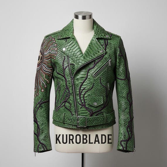 Springtrap FNAF Inspired Snake Skin Biker Jacket | Embroidered