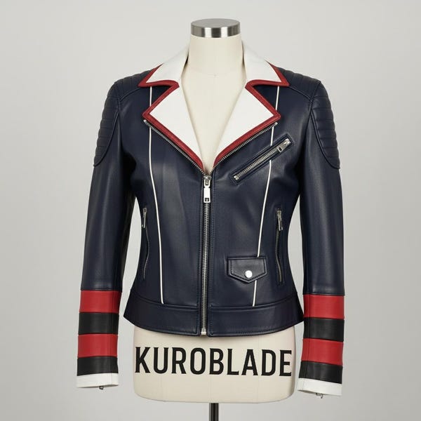 Blitz Hazbin Hotel Inspired Leather Biker Jacket | Sharp Teal & White Cosplay Moto Jacket | Blitz Fan Apparel | Custom Demon Overlord Style