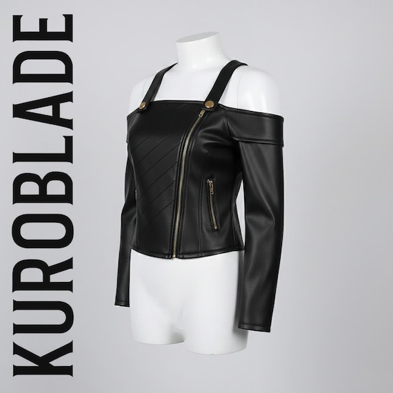 Millie Hazbin Hotel Cosplay Leather Jacket | Black Off Shoulder Biker Style Crop Top | Demon Imp Outerwear Costume