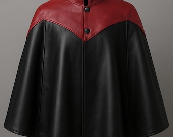 Hornet Cosplay Cape | Two-Tone Red & Black Leather Jacket | Hollow Knight Costume | High Collar Gothic Cloak | Custom Made Fantasy Outfit