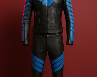 Nightwing Cosplay Costume | Handmade Black & Blue Leather Suit | Custom Superhero Armor Outfit for Men