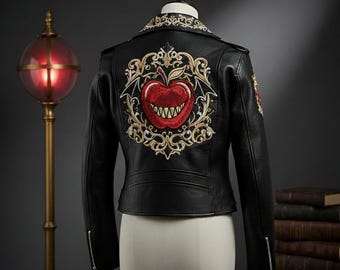 Chaqueta de cuero Lucifer Morningstar - Chaqueta de motociclista Hazbin Hotel King of Hell - Cosplay con bordado dorado blanco - Ropa de calle de anime elegante y de lujo
