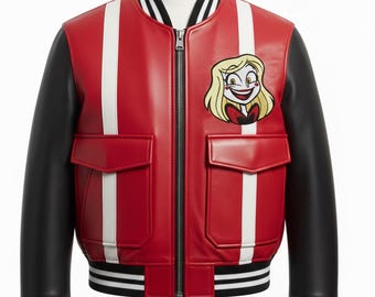 Chaqueta de cuero y terciopelo para cosplay de Charlie Morningstar / Blazer de cuero de Hazbin Hotel / Disfraz de corazón bordado / Traje de princesa roja del infierno