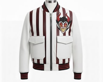 Chaqueta de cosplay de Lucifer Morningstar / Disfraz de Hazbin Hotel / Chaqueta de cola de Demon Overlord blanca y roja / Ropa de abrigo personalizada para fans