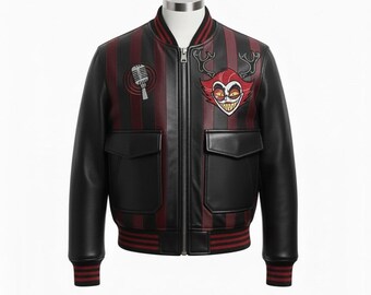 Chaqueta de cuero para cosplay de Alastor / Abrigo inspirado en Hazbin Hotel Demon Overlord / Ropa de disfraz de Radio Demon / Ropa de cuero a medida
