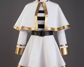 Frieren Cosplay Outfit | White & Gold Uniform Dress Set | Frieren Beyond Journey's End Anime Costume | High-Quality Custom Leather