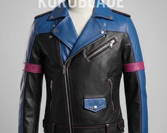 Arcane Jinx Inspired Leather Biker Jacket | Blue & Black HighQuality Cosplay Jacket | League of Legends Fan Wear | Custom Punk Moto