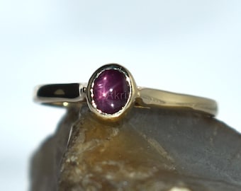 Classic, Evergreen Design, Genuine Star Ruby, Solitaire Ring, 14K Gold , 9K Gold, 925 Sterling Silver, Handmade, Chakra Healing Gem