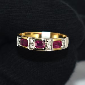 Eleganter Rubin und Diamant Bandring aus Massivem 14K Gold für einen Anspruchsvollen Look - Verlobung Hochzeit Geschenkidee - Boho Hippie Schmuck
