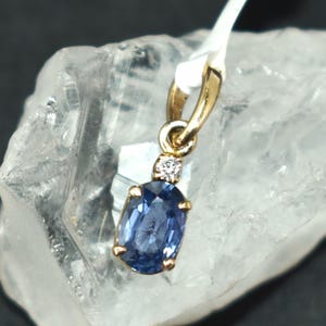 Handcrafted Blue Sapphire Pendant with Diamond Accent in 14K Solid Gold – Sophisticated Gemstone Jewelry – Luxury Gold Necklace Charm