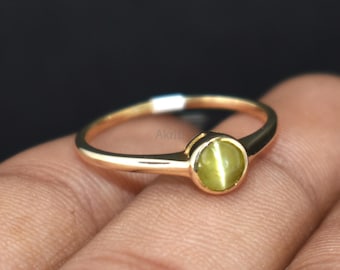 Anillo de crisoberilo ojo de gato natural en oro macizo de 14 quilates - Joyería artesanal con gema natal - Anillo bohemio - Disponible en oro de 9 quilates o plata