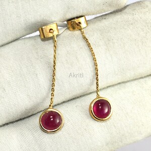 Robijn cabochon oorbellen - rode edelsteen 14K gouden ketting oorbellen - minimalistische hangoorbel Cadeau voor haar