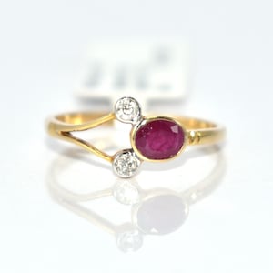 Ruby Engagement Ring Vintage 14k Yellow Gold Ring Oval Cut Engagement Rings Art Deco Ruby Ring Diamond Prong Set Bridal Anniversary Ring