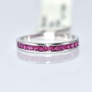 Art Deco Ruby Half Eternity Band For Women 14K Solid Gold Ruby Engagement Band Channel Set Ruby Eternity Wedding Band