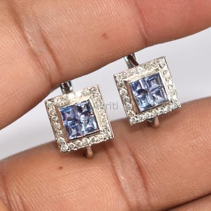 14K Solid Gold Real Tanzanite Diamond Stud Earring / Sophisticated Jewelry All Occasion Gift Idea