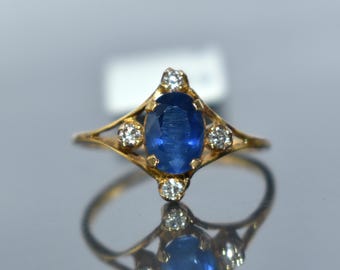 ヴィンテージ ブルー サファイア リング、アンティーク 9k