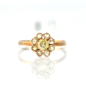 Vintage Style Floral Diamond Ring in 18K Gold | Yellow Rose Cut Diamond Cluster | Antique-Inspired Handmade Engagement or Promise Ring
