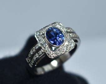0.75 CT オーバルカット ブルー サファイア リング - ヴィンテージ風