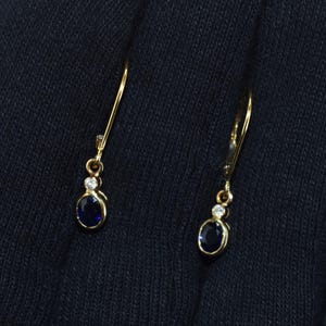 14K Solid Gold Blue Sapphire & Diamond Earrings - Natural Gemstone Jewelry - September Birthstone Earrings
