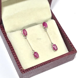 Natürliche Rubin Tropfen Ohrringe aus massivem 14K Weißgold | Minimalist rosa Edelstein Ohrringe | Elegantes Alltagsschmuck Geschenk