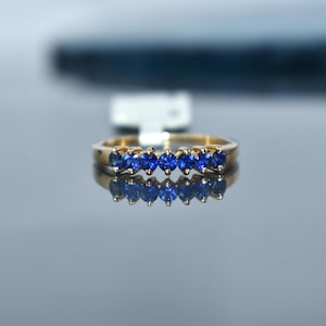 Blue Sapphire Half Eternity Ring in Gold | Dainty Stacking Band for Women | Minimalist September Birthstone Ring | Elegant Gift Jewelry