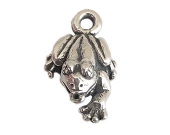 Sterling Silver Frog Charms Cute Lucky Pendant Jewelry Supply 14mm