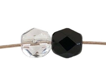 Czech Glass Beads Bulk Fire Polish Clear, Black 60 pcs 7mm