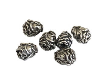 double sided. package of 10 Carved 8mm flat basemetal flower bead Antique Silver Carved Rose Flower Bead