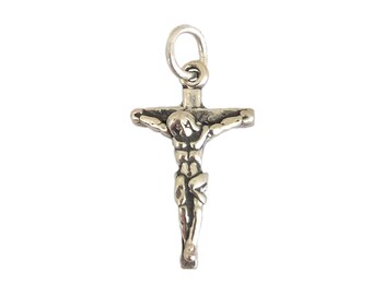 Small Catholic Crucifix Charm Tiny Cross Sterling Silver 20mm