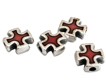 Red Cross Shaped Beads 8mm Enamel Rosary & Jewelry Supplies