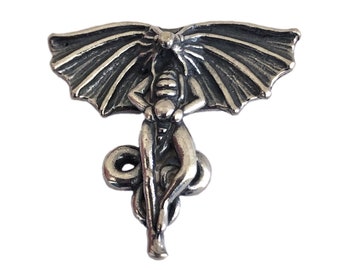 Winged Dragon Pendant Charm 925 Sterling Silver Jewelry Parts 1"