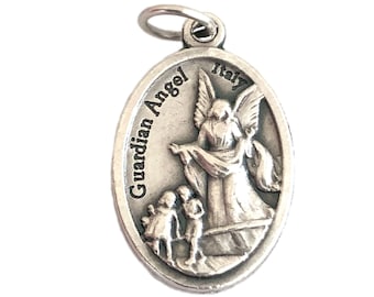 Guardian Angel Medal Silver Pendant Charm Catholic Gifts 1&quot;