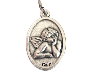 Cherub Pendant Guardian Angel Charm Medals Catholic Gifts Gold or Silver 1"