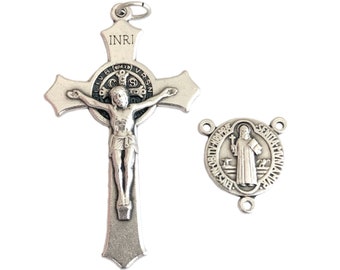 St Benedict Crucifix Pendant & Rosary Center Set Parts Flared 2-1/8"