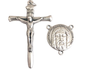 Nail Crucifix Rosary Parts Set Holy Face of Jesus Centerpiece