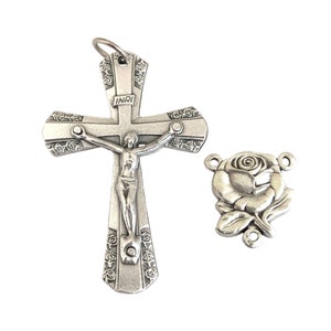 Rose Rosary Center Set with Flared Edge Crucifix Pendant