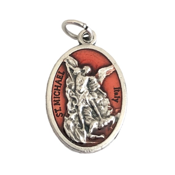 St Michael Archangel Pendant Catholic Medals Guardian Angel Red Enamel