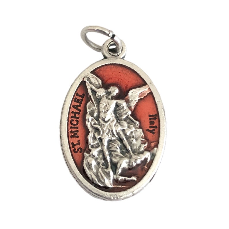 St Michael Archangel Medal Red Enamel