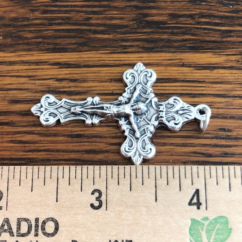 Fleur de Lis Crucifix Pendant Catholic Rosary Cross 1-15/16 image 4