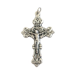 Fleur de Lis Crucifix Pendant Catholic Rosary Cross 1-15/16 image 1