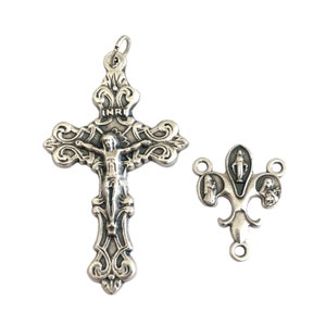 Fleur de Lis Rosary Center & Crucifix Pendant Set Parts