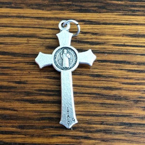 Back of St Benedict Crucifix Cross Pendant with flared edges