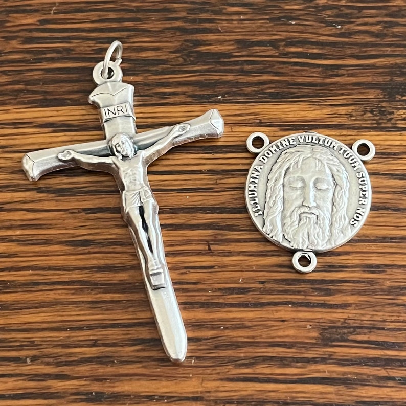 Nail Crucifix Rosary Parts Set Holy Face of Jesus Centerpiece image 2