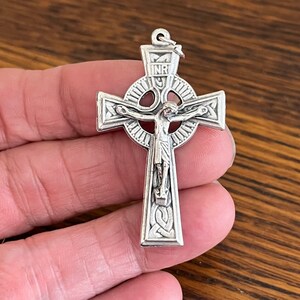 Celtic Cross Crucifix Pendant Irish Catholic Rosary Parts 1-5/8 image 2