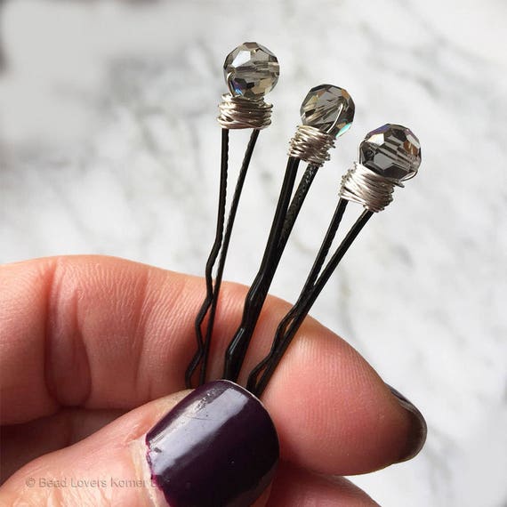 Black Diamond Wedding Bobby Hair Pins Swarovski Crystal Etsy
