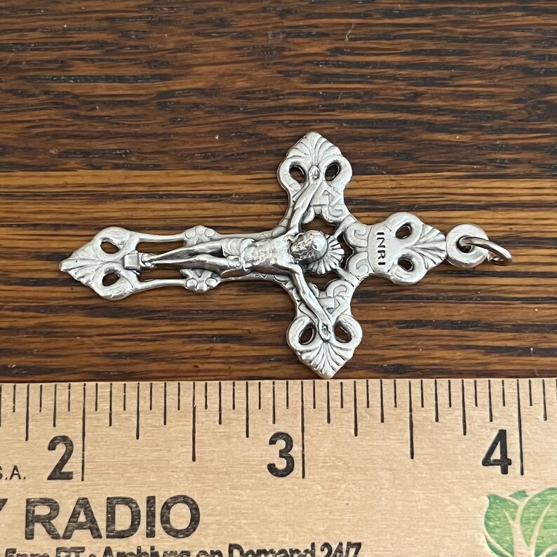 Fleur de Lis Crucifix Pendant Cross Gothic Catholic Rosary Parts 2-1/16 image 4