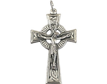 Celtic Cross Crucifix Pendant Irish Catholic Rosary Parts 1-5/8"