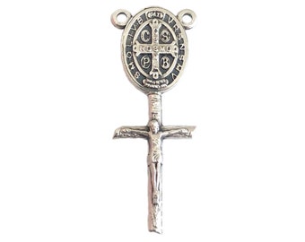 St Benedict Medal Centerpiece & Crucifix Catholic Rosary Parts 1-3/8"